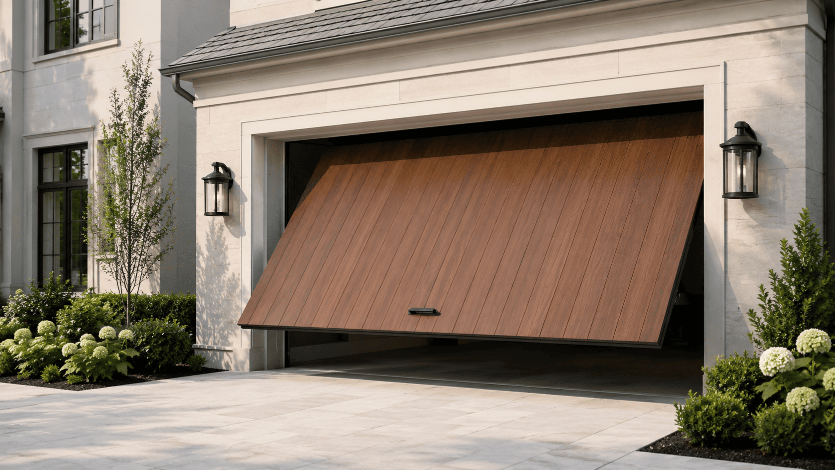 Tilt-up garage door mid-open — Deebing Heights